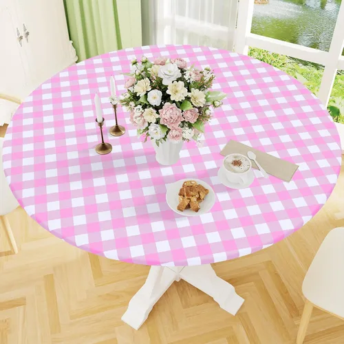 Miniatura 19 de Smiry - Mantel redondo de picnic de vinilo elástico impermeable con respaldo de franela, mantel de vinilo ajustable para mesas de 31-35 pulgadas