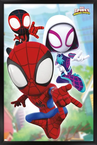 Miniatura 13 de Trends International Marvel Spidey and His Amazing Friends - Póster de pared Webs, 14.72 x 22.37 pulgadas, versión enmarcada de madera de granero