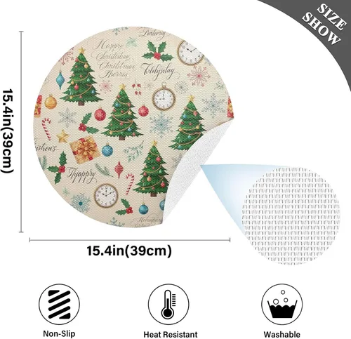 Miniatura 4 de Christmas Trees Beige Table Place Mats, Heat Resistant Non Slip Dinner Placemats Round for Kitchen one sizex6