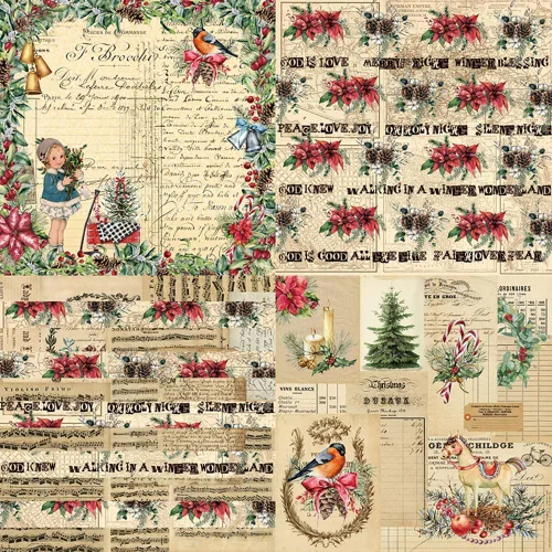 Miniatura 2 de 24 hojas de papel retro para álbumes de recortes con temática navideña, paquete de papel de álbum de recortes de una cara, 6 x 6 pulgadas