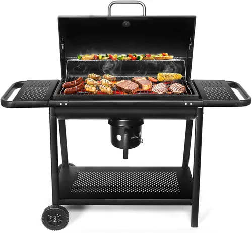Miniatura 9 de Realcook Parrillas de carbón con ahumadores Offest: Parrilla de barbacoa de carbón de barril espaciosa Combo de parrilla para ahumar barbacoa