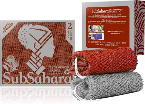 Miniatura 13 de SubSahara Auténtica esponja africana de red – 2 piezas exfoliante exfoliante para todo tipo de piel, esponja de baño para cara y cuerpo, portátil