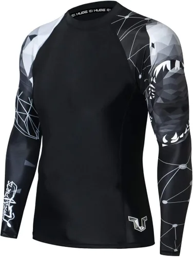 HUGE SPORTS Camisas de baño para hombre de manga larga UPF 50+ con protección contra erupciones solares y protección UV Tiburón