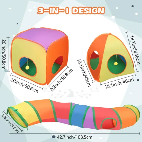 Miniatura 2 de BWOGUE Túneles y tubos de conejo, tubo plegable para escondite de conejo y cubos plegables, patio de recreo, escondite de actividades para animales