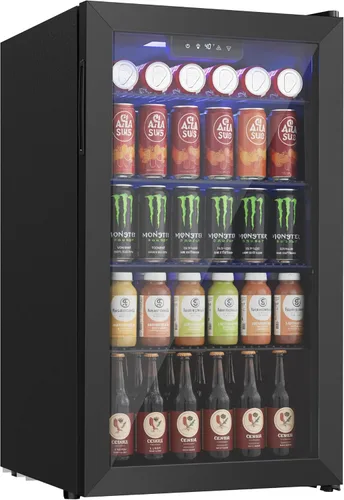 Miniatura 9 de Icyglee Refrigerador de bebidas, mini refrigerador para 16 botellas y 68 latas con puerta de vidrio, refrigerador independiente de bebidas para vino