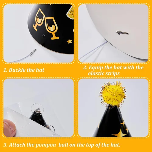 Miniatura 7 de 26 piezas de decoración de fiesta de cumpleaños número 50, kits de gafas y sombreros, gafas y sombreros de papel temáticos negros y dorados