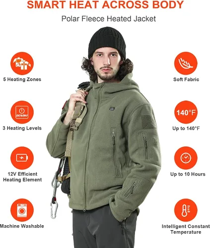 Miniatura 3 de DEWBU Heated Jacket Polar Fleece with 12V Battery Pack Soft Fleece Electric Heating Hoodie