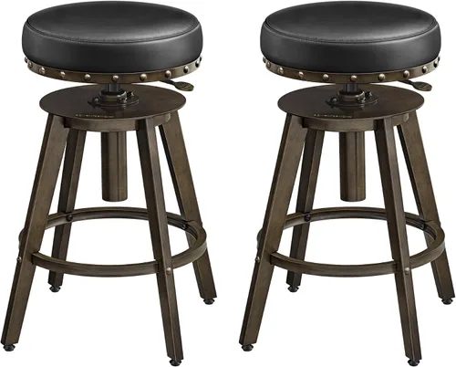 Taburetes de bar SONGMICS Home, juego de 2, taburete de mostrador Steampunk para cocina, altura ajustable y asiento acolchado giratorio, taburete de