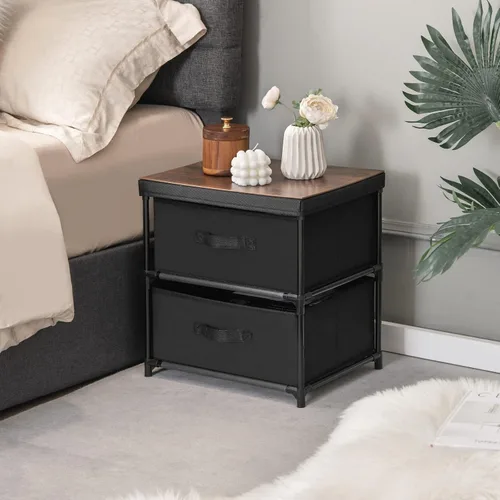 Miniatura 2 de GOFLAME Cómoda de tela con 2 cajones, mesita de noche para dormitorio, mesita de noche con contenedores y asas de tela extraíbles, mesa auxiliar