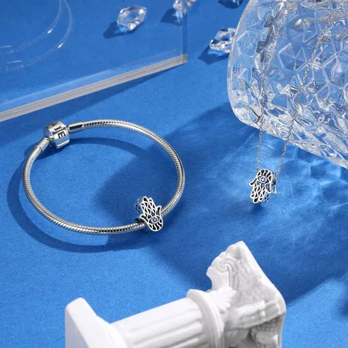 Miniatura 2 de AIEGNOS Dijes de Hamsa de mal de ojo para pulsera, collar de plata de ley 925, cuentas de mal de ojo de Fátima para manos de serpiente europea