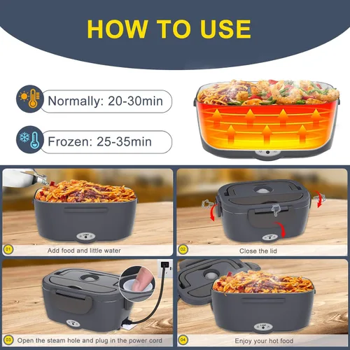 Miniatura 5 de Fiamrera eléctrica Carsolt - 3 en 1 Lonchera portátil con calefacción a prueba de fugas para automóvil/hogar/adultos con recipiente extraíble