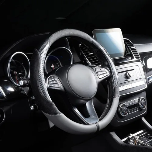 Miniatura 22 de Lord Autofashion - Funda para volante, piel sintética, interior de goma antideslizante, comodidad para todas las estaciones, 14.5-15 pulgadas