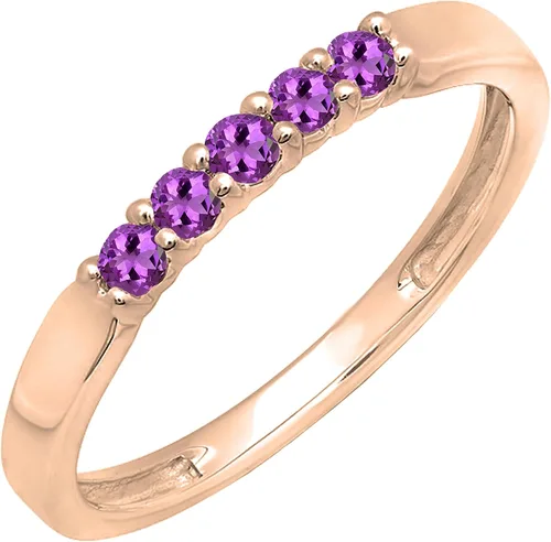 Miniatura 76 de Dazzlingrock Collection Anillo de boda redondo de 5 piedras preciosas o diamantes para mujer en oro macizo de 10 K/14 K/18 K