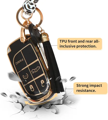 Miniatura 4 de para Jeep Accesorios Funda de llavero con muñequera, Estuche de llave especial de TPU antihuellas, Compatible con Grand Cherokee Renegade Dodge RAM