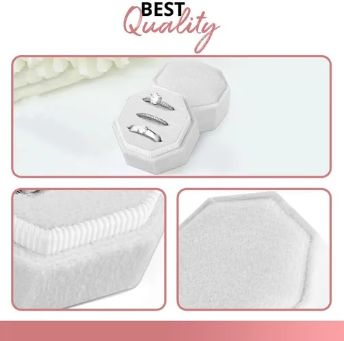 Miniatura 7 de NIMSIN Caja de terciopelo para anillos de alta calidad para ceremonia de boda con tapa desmontable, elegante y bonita caja para anillos de boda, 3