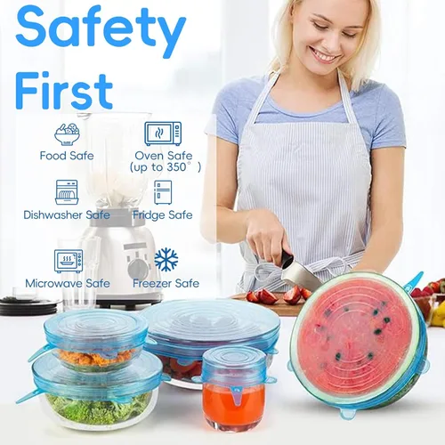 Miniatura 6 de 12 tapas elásticas de silicona para almacenamiento de alimentos, 6 especificaciones de cubierta de tazón de silicona reutilizable, adecuadas
