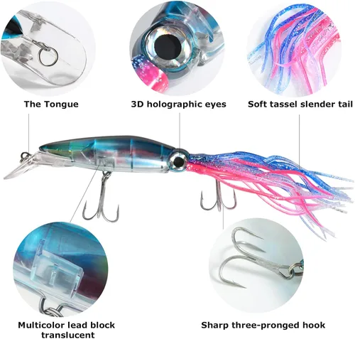 Miniatura 3 de Goture 2 señuelos de calamar de pesca, suave y luminoso, pulpo, pesca con anzuelo, plantilla de pulpo