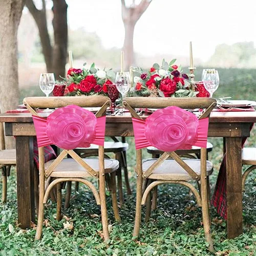 SFN 2 bandas de elastano para silla de flores rosas, lazos para Acción de Gracias, Navidad, boda, banquete, fiesta de cumpleaños, eventos,