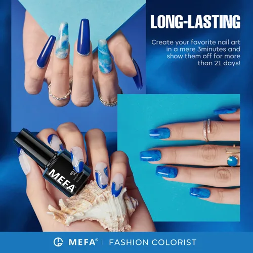 Miniatura 2 de MEFA - Juego de esmalte de uñas de gel azul, 6 colores, azul marino, zafiro, azul, brillantina, tonos oscuros, juego de iniciación, gel brillante