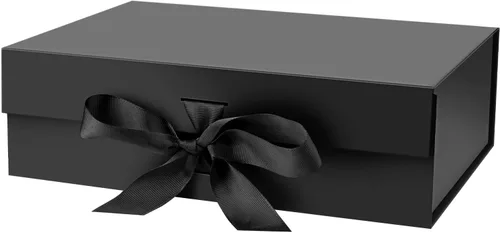 DaiJoob Caja de regalo con tapa para regalos de 10.5 x 7.5 x 3.1 pulgadas con cinta y cierre magnético (paquete de 1) (negro)