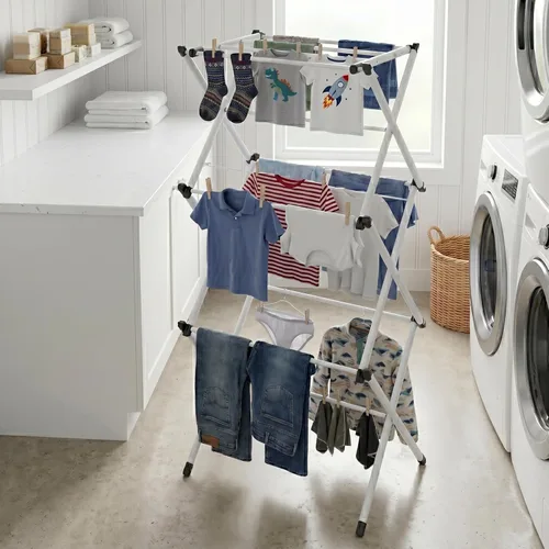 Miniatura 2 de Honey-Can-Do 3-Tier Folding Metal Clothes Drying Rack - Portable Accordion Laundry Drying Stand - 16 Ft Drying Capacity - Compact Space-Saving