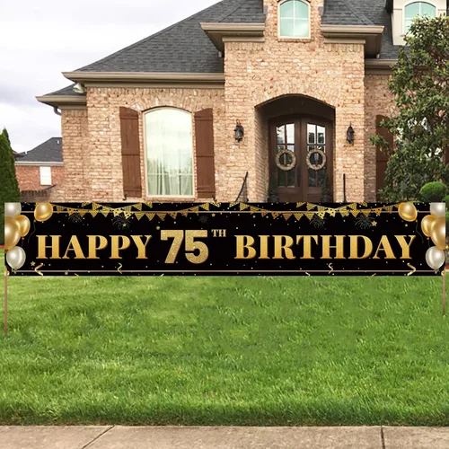 Miniatura 12 de Cartel grande de decoración de cumpleaños número 16, cartel de feliz cumpleaños número 16 negro y dorado, suministros de decoración de fiesta