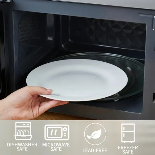 Miniatura 6 de Juego de 4 platos redondos de 10.5 pulgadas, platos de cerámica blanca para cena, ensalada, aperitivo y postre, microondas, vajilla apta
