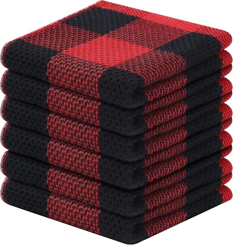 Miniatura 13 de Homaxy Paños de cocina 100% algodón, tejido gofre a cuadros, 12 x 12 pulgadas, toallas para platos súper suaves y absorbentes, de secado rápido