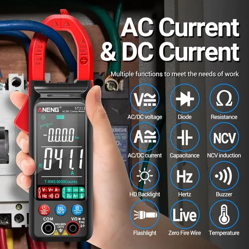 Miniatura 2 de ANENG Medidor de abrazadera Probador multímetro Rango automático TRMS 6000 cuentas Voltaje de corriente AC/DC Ohm Volt Amp Meter Meansures NCV