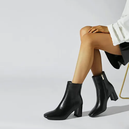 Miniatura 4 de Botines de tacón grueso con punta cuadrada para mujer, botines de tacón alto Go Go con cremallera lateral