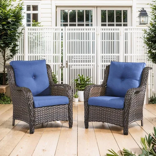 Miniatura 39 de Belord Juego de muebles de exterior, sillas de mimbre para patio, muebles de ratán de 3 piezas con mesa auxiliar, juegos de sillas bistró de patio