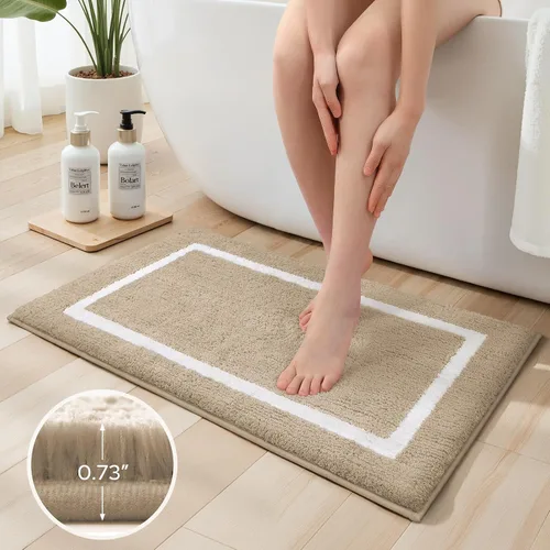 Miniatura 5 de HOMEIDEAS Juego de 2 alfombras de baño de microfibra súper suave y absorbente, antideslizantes y lavables a máquina (beige)