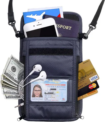 Miniatura 2 de Cartera con bloqueo RFID para pasaporte con bolsa de almacenamiento para el cuello para tarjeta de identificación de crédito de seguridad de viaje
