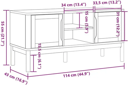 Miniatura 3 de vidaXL Mueble de TV Floro – Mueble de TV de madera de pino macizo gris – 44.9 x 16.9 x 21.7 pulgadas para televisores de 51 a 60.1 pulgadas – Unidad