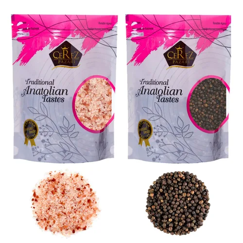 Cerez Pazari - Granos de pimienta negra entera de 12 onzas y sal rosa del Himalaya de grano grueso, 2 libras, condimentos naturales de calidad