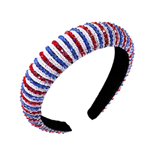 Miniatura 7 de NVENF Diademas para el día del partido, diadema de fútbol para mujer, con cuentas de cristal y cuentas azules y blancas, accesorios de fútbol