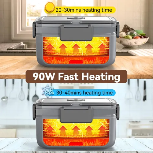 Miniatura 2 de Sitlais Lonchera eléctrica con calefacción para hombres, calentador de alimentos portátil para automóvil, camión, 90 W, lonchera autocalentable