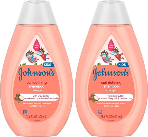 Johnson's Baby Champú, definición de rizos, 13.6 onzas líquidas, control del encrespamiento, sin lágrimas, manteca de karité, paquete de 2