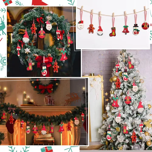 Miniatura 5 de 24 adornos de madera para árbol de Navidad, decoraciones colgantes en 3D, Papá Noel, muñeco de nieve, reno, bastón de caramelo, manualidades