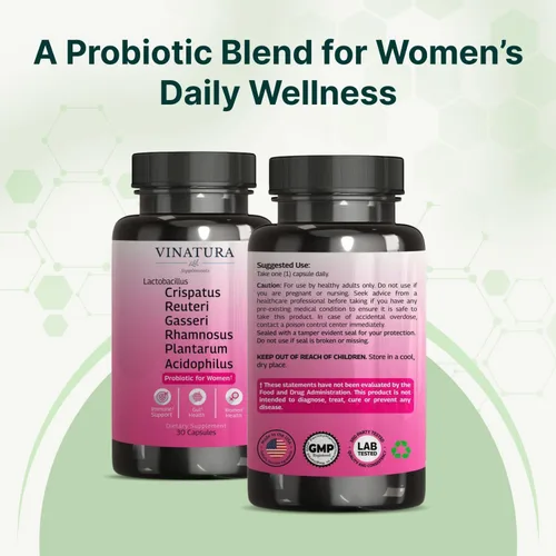 Miniatura 9 de VINATURA Lactobacillus Rhamnosus, Reuteri, Gasseri, Plantarum, Crispatus, Acidophilus Probióticos - Probióticos para mujeres *Hecho y probado