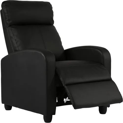 Miniatura 7 de HCY Silla reclinable de masaje acolchada con asiento ancho, sofá individual con reposapiés, piel sintética para sala de estar, cine en casa (negro)