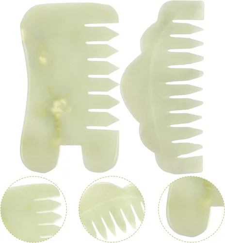 Miniatura 5 de Healifty Peine de pelo de jade para masaje del cuero cabelludo y terapia Gua Sha, peine de raspado de jade de doble propósito para belleza capilar