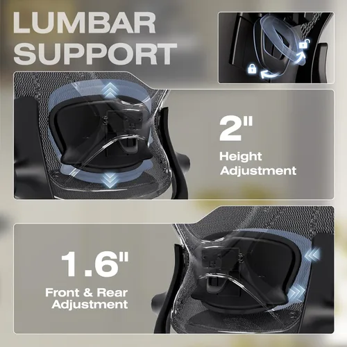 Miniatura 9 de ELABEST X100 Silla de oficina ergonómica de malla, silla grande y alta para el hogar con brazos plegables 5D, soporte lumbar ajustable 3D, sillas