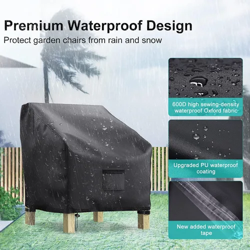 Miniatura 4 de Fundas para sillas de patio, impermeables, paquete de 2, tela Oxford 600D resistente, 29 pulgadas de ancho x 30 pulgadas de profundidad x 36 Negro