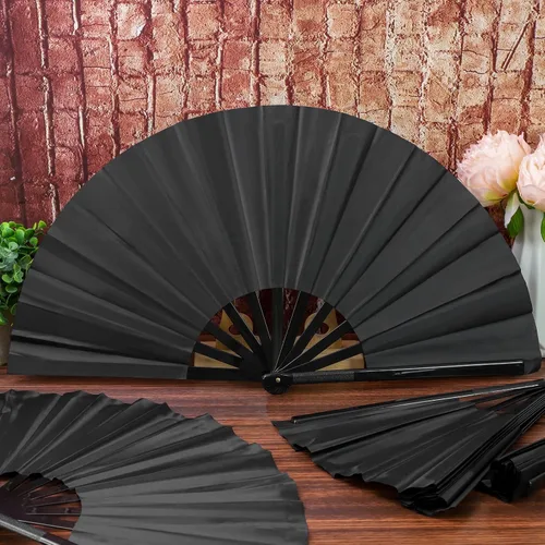 Miniatura 5 de Aodaer Paquete de 4 abanicos decorativos chinos de Kung Fu Tai Chi para hombres y mujeres, color negro