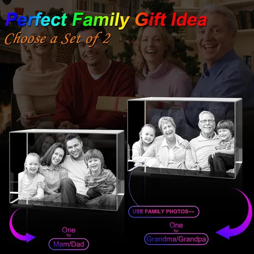 Miniatura 2 de Regalos de cumpleaños personalizados con foto de cristal 3D, regalos de cumpleaños para ella, él, mamá, mujeres, parejas, cristal grabado con láser