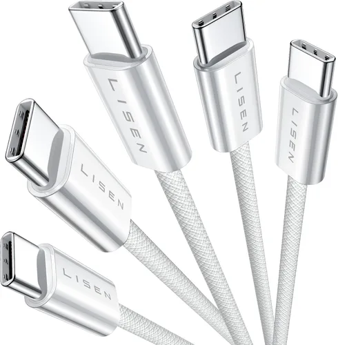 Miniatura 10 de LISEN Cable USB C a USB C, paquete de 5 [3.3/3.3/6.6/6.6/10 pies] para iPhone 17, cable C a C de carga rápida para iPad, iPhone 16 15 Pro Max, Negro
