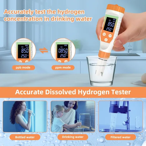 Miniatura 3 de Probador de agua de hidrógeno 7 en 1, medidor digital de temperatura de sal TDS EC ORP para agua potable, agua filtrada, jugo, café, probador