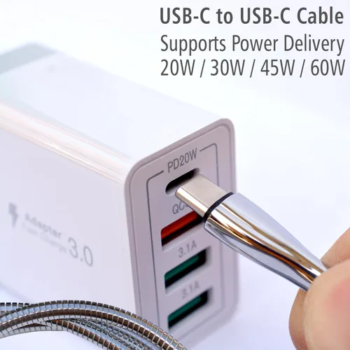 Miniatura 3 de Cable de carga rápida USB-C a USB C de 60 W, paquete de 2 unidades, cable trenzado de metal, conectores tipo C niquelados, cables de carga USBC sin