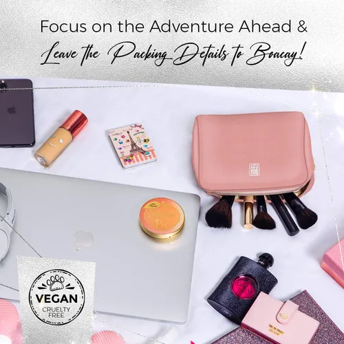 Miniatura 7 de BOACAY Bolsa de maquillaje grande, bolsa de cosméticos de viaje para mujer, organizador de artículos de tocador con cremallera para bolso, estuche